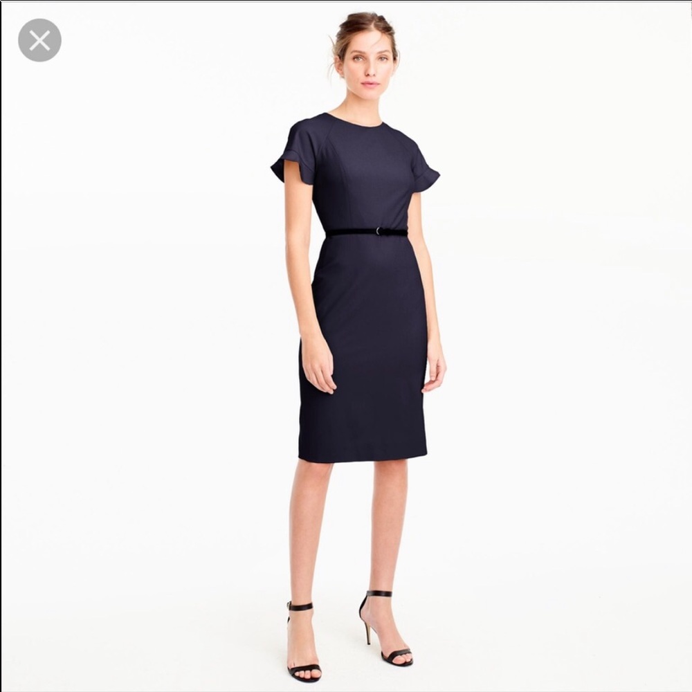 Navy J. Crew Wool Ruffle Sleeve Sheath Dress Navy 0